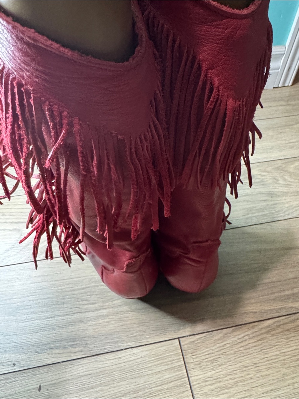 Western Red Fringe Leather Women's Boots - Picture 4 of 11